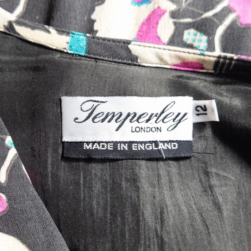 Temperley London Silk Botanical Dress Gray Pink Size 12 Romantic Floral - Picture 11 of 11